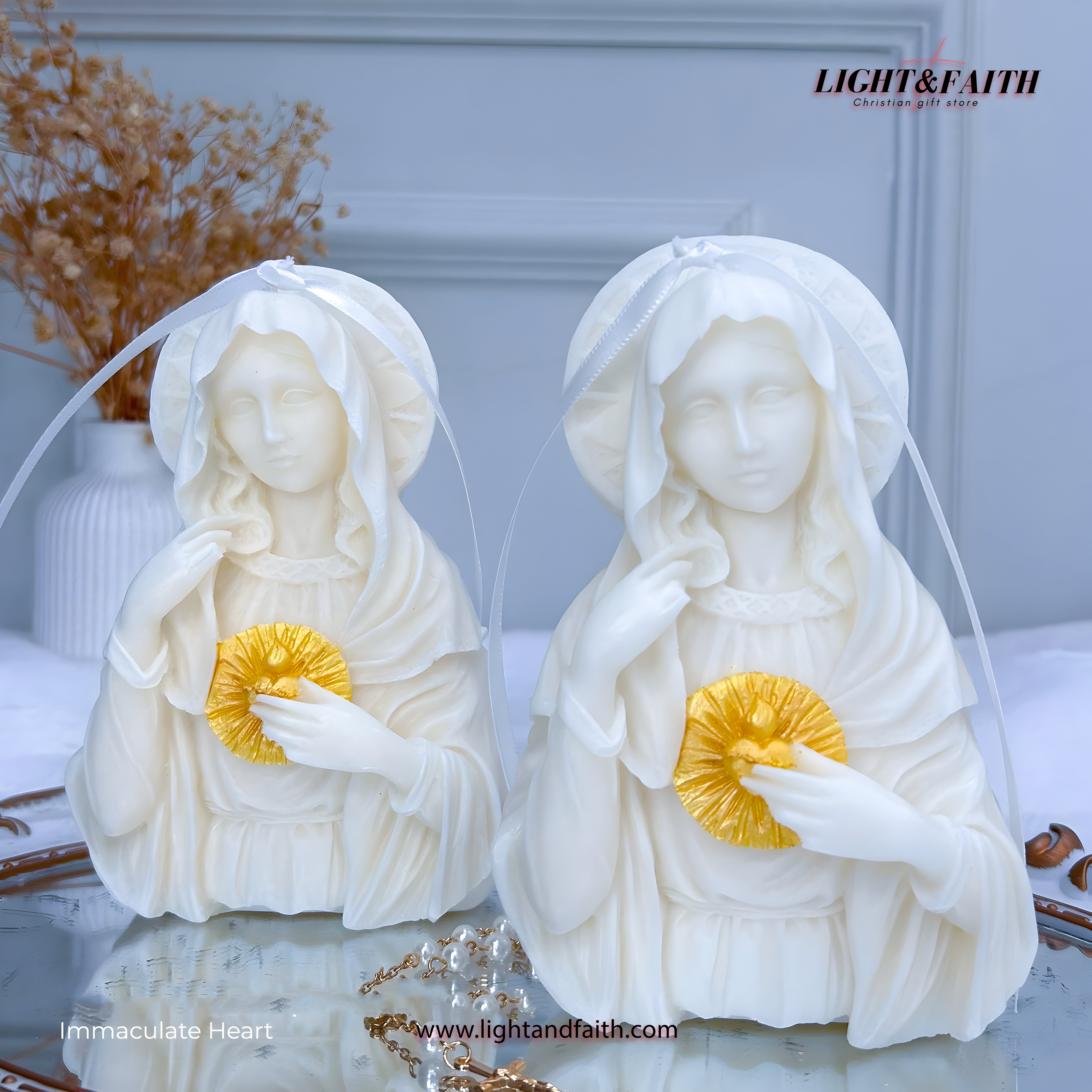Immaculate Heart Candle, Virgin Mary Wax Figure, Catholic Devotional Gift, Religious Home Altar Decor CDLAF06